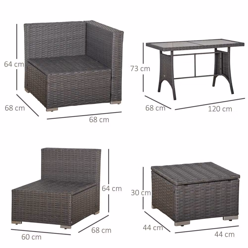 Outsunny 10 Piece L-Shape Rattan Garden Furniture Set with Upholstered Cushions and Coffee Table in Grey – 3