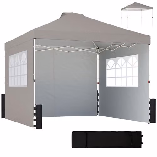 Outsunny Grey Pop Up Gazebo with 3 Sidewalls and UPF 50+ Protection, W: 300 cm, D: 300 cm, H: 285 cm – 1