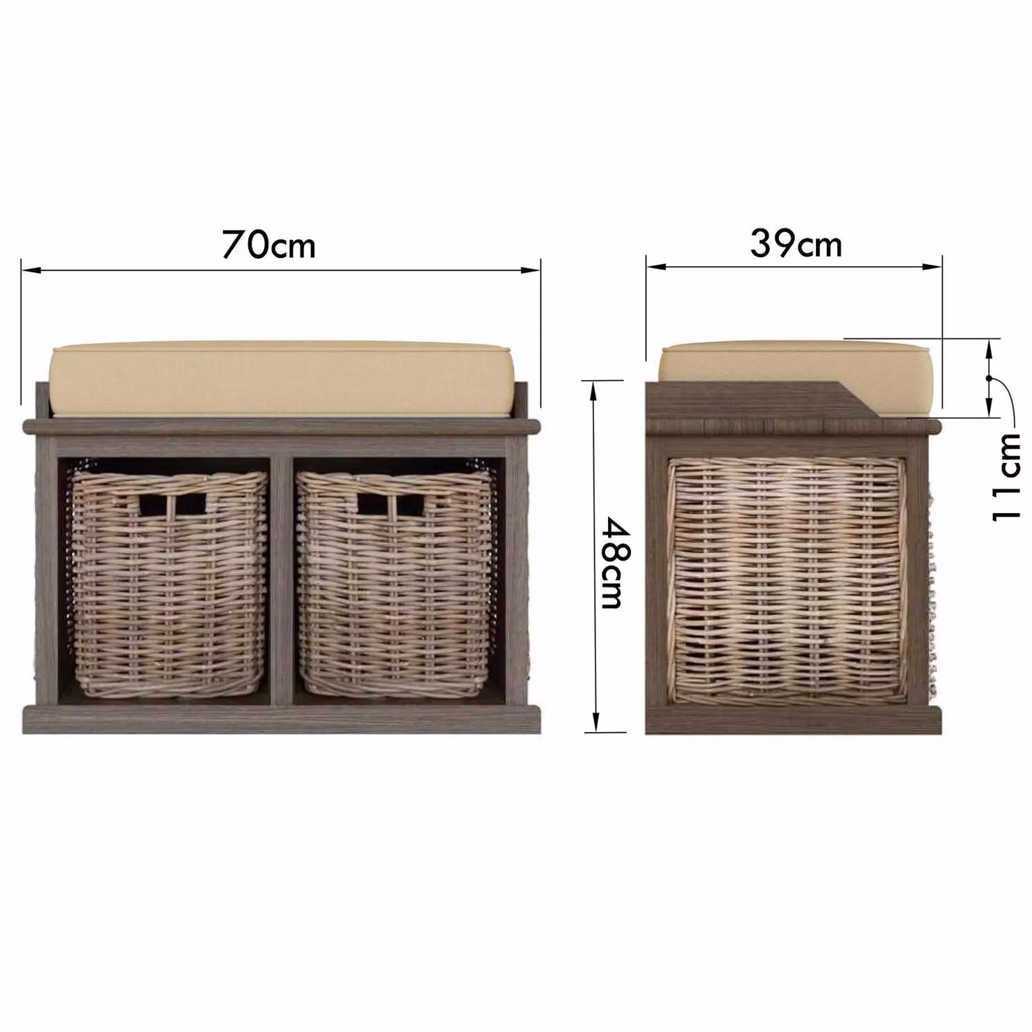 FWStyle Handmade Kubu Rattan Small Storage Bench with Baskets and Cushion in Brown W/D/H: 70 x 48 x 39 cm – 4
