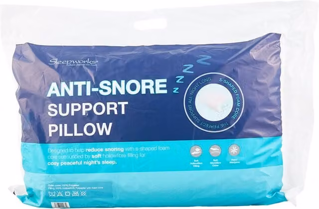 Sleepworks Anti-Snore Support Pillow in White with Allergy-Friendly Hollow Fibre Filling
