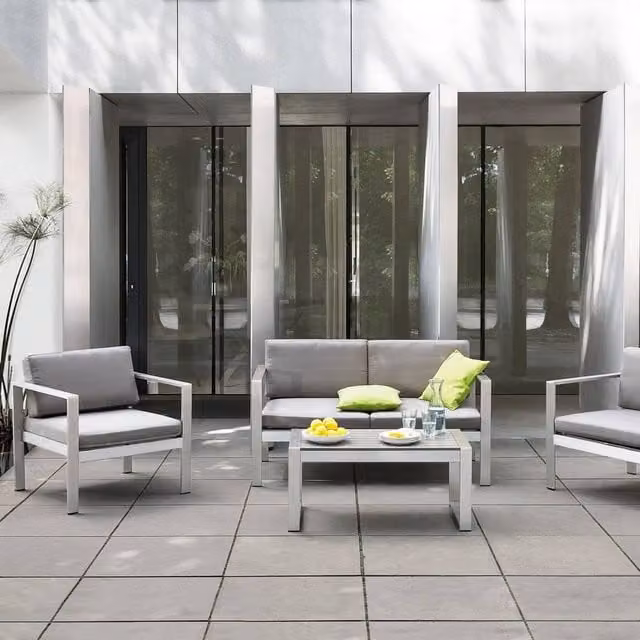 Wyld and Coco Modern Matt Grey Aluminium Outdoor Coffee Table W: 90 cm, D: 50 cm, H: 42 cm – 1