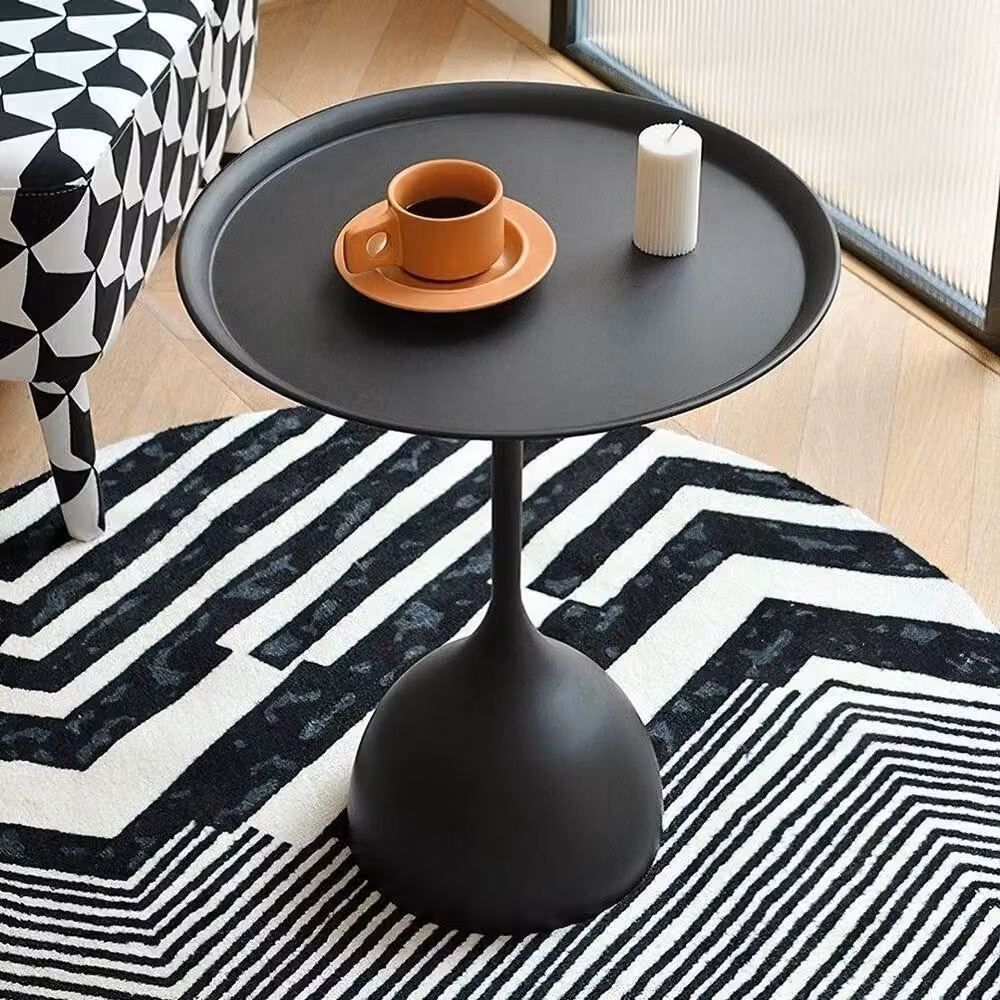 FLAVORA Modern Round Black Metal Coffee Table and Side Desk – 2