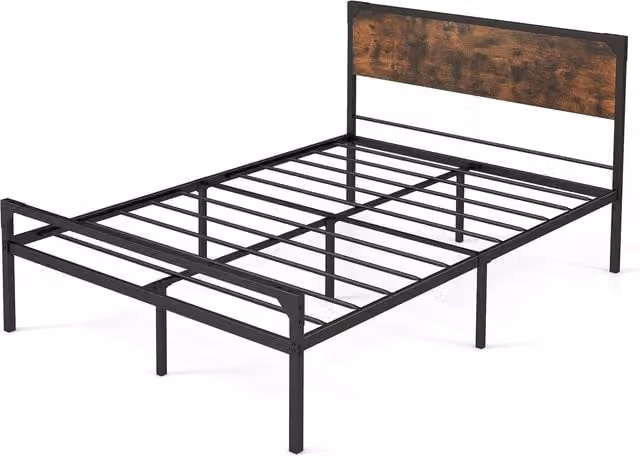 COSTWAY Industrial Metal Platform Double Bed Frame in Brown, 140 x 200 cm