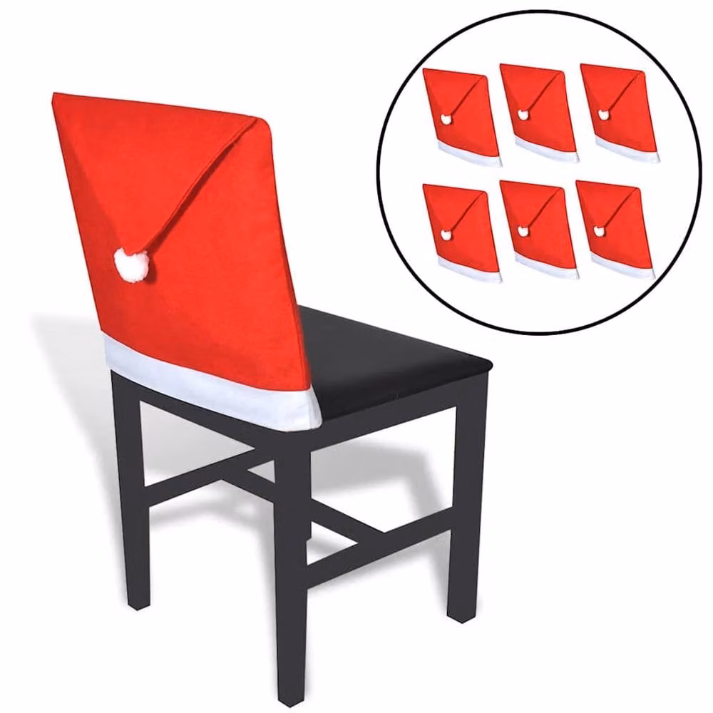 Berkfield Home Set of 6 Red and White Santa Claus Hat Dining Chair Back Covers – 2