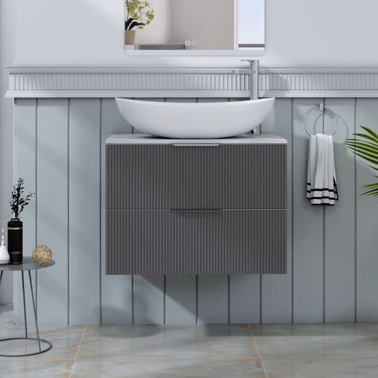 Royal Bathrooms Evora 700mm Graphite Grey Fluted Wall Hung 2 Drawer Vanity Unit with Cesar Basin