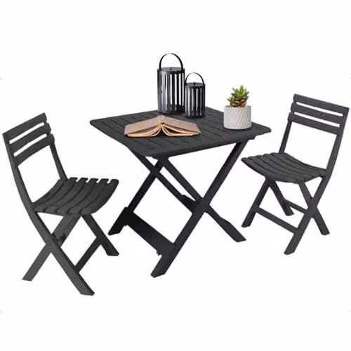 idooka 3 Piece Folding Bistro Set for Two Adults in Grain Wood Effect Anthracite and Grey