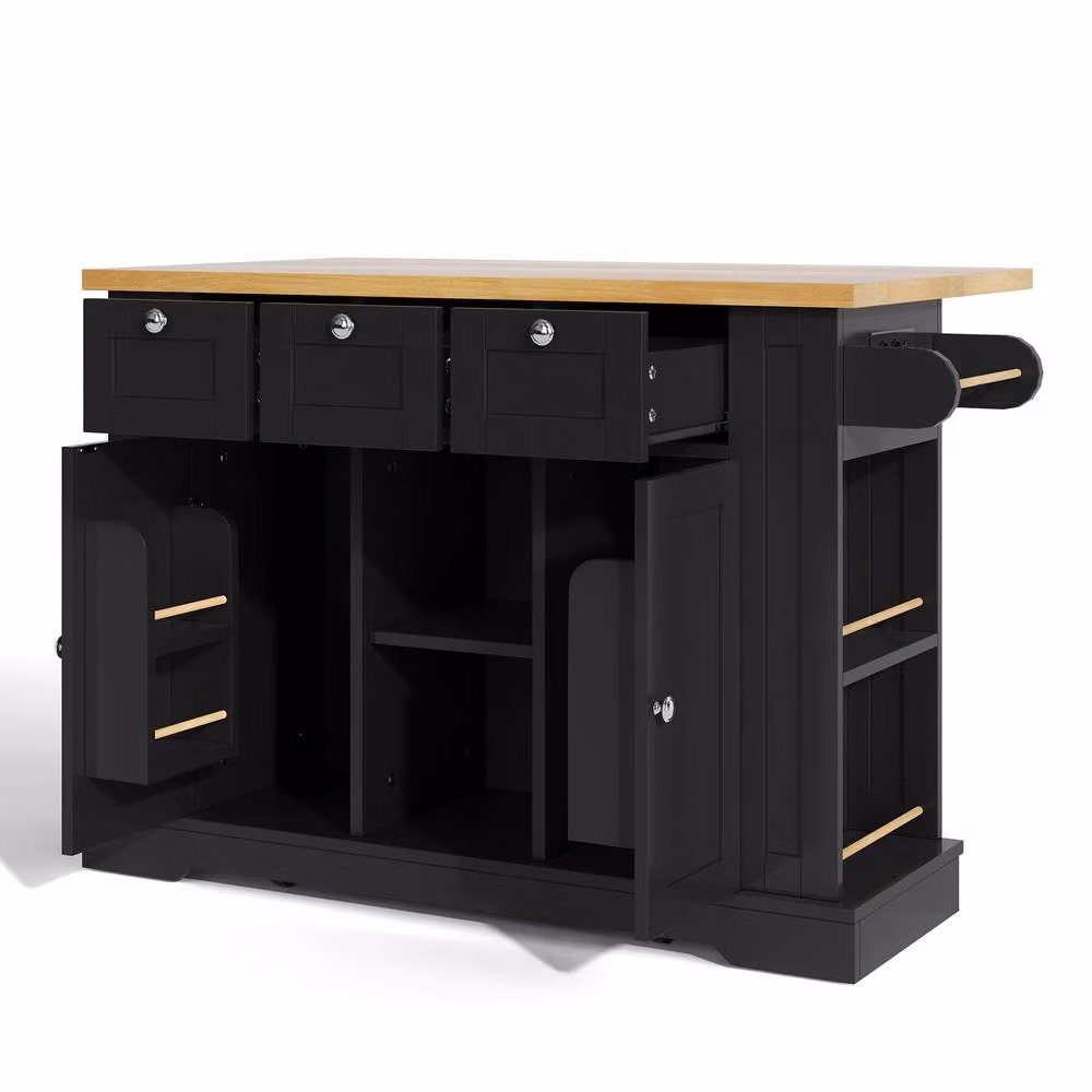 Merax Kitchen Island Trolley with Foldable Top and Socket in Black, W/D/H: 132 x 40 x 120 cm – 9