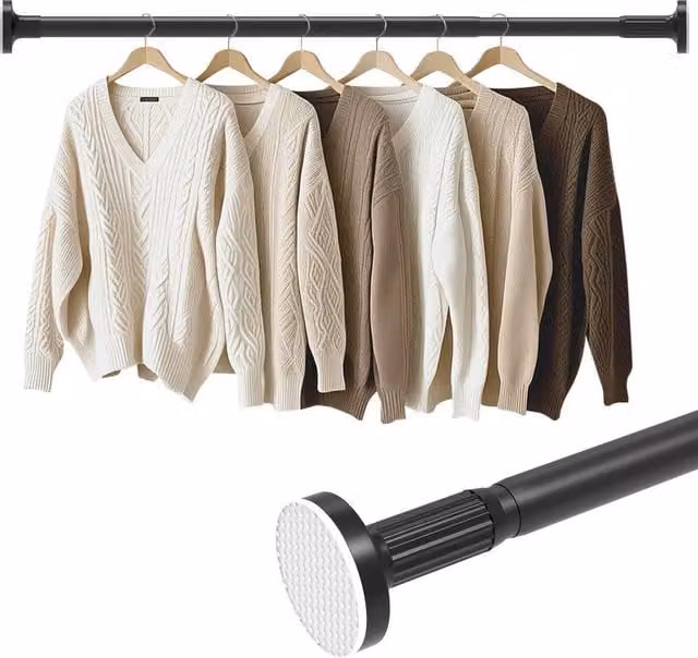 Kelvenix Black Stainless Steel Extendable Shower Curtain Tension Rod
