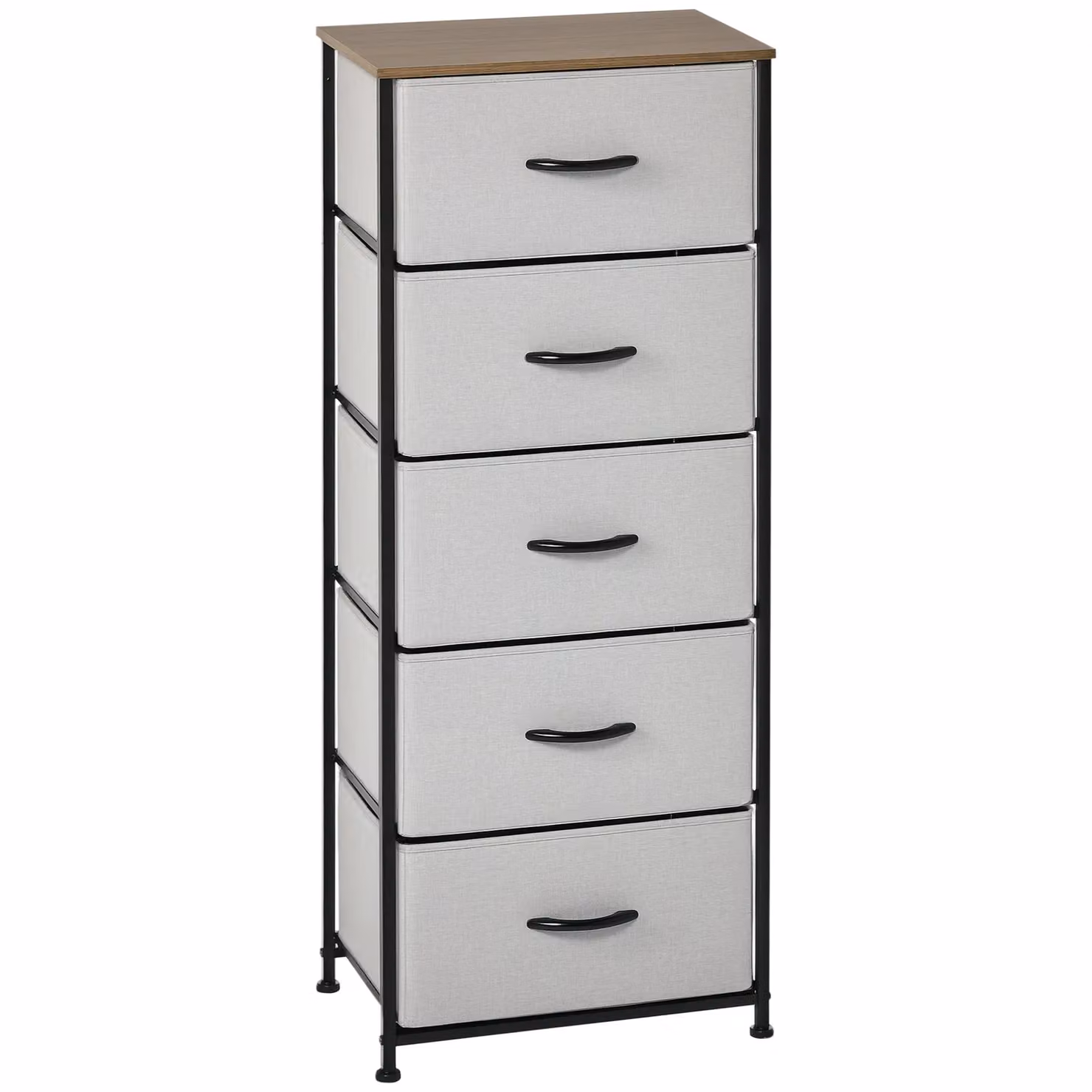 HOMCOM Industrial Chest of Drawers with 5 Fabric Drawers, Steel Frame and Wooden Top, Grey – 2