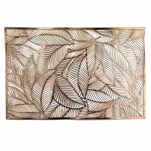 Homescapes Set of 2 Gold Floral Leaf Rectangular PVC Placemats, Wipe Clean – 1