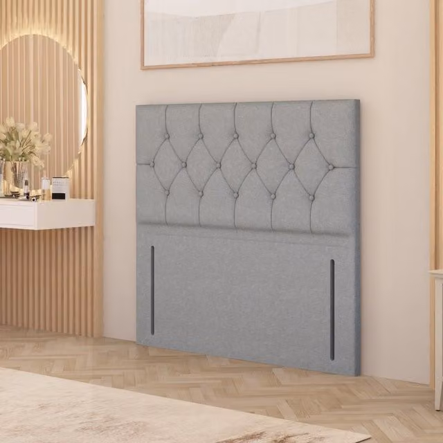 Somnior Beds Ltd Chesterfield Upholstered Plush Velvet Floor Standing Headboard in Silver Grey