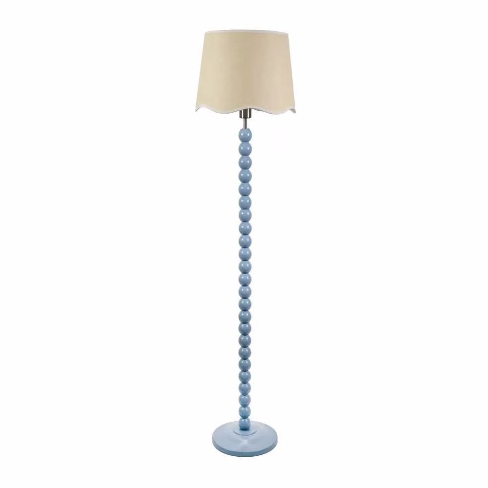 ValueLights Bobbins Powder Blue Floor Lamp with White Trim Scallop Fabric Shade and LED Bulb – 2