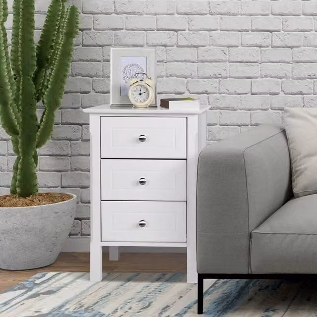 EONLION White 3 Drawer Nightstand Table with Pine Wood and MDF Construction – 1