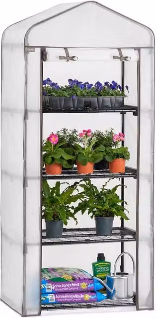 Christow Transparent PVC Mini Greenhouse Fleece Cover, 4 Tier Growing Aid, W: 49.0 cm, D: 69.0 cm, H: 158.0 cm