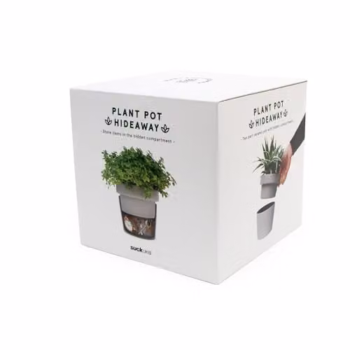 Suck UK Ceramic Hideaway Plant Pot with Secret Storage in Grey and Multicolour, H 15.5 cm x W 15.5 cm x D 15.5 cm – 2