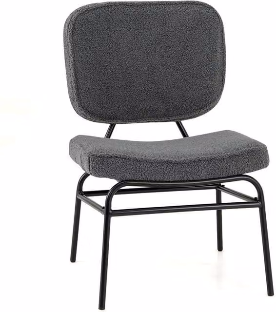 VOGREX Grey Bouclé and Foam Upholstered Modern Accent Reading Chair with Metal Frame