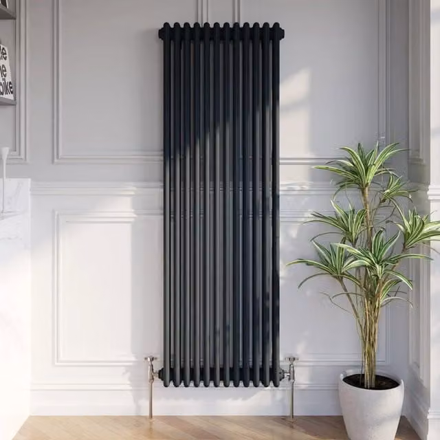Temprazo Traditional Colosseum Double Bar Column Radiator in Anthracite Grey, H: 119 cm, W: 30 cm, D: 10 cm