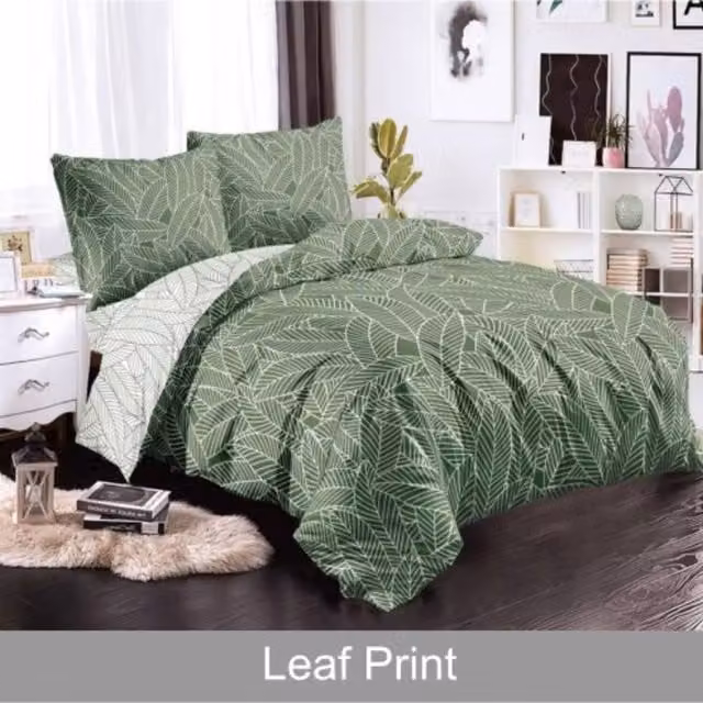 Ezysleep Green Floral Leaf Print Duvet Cover and Pillowcase Set