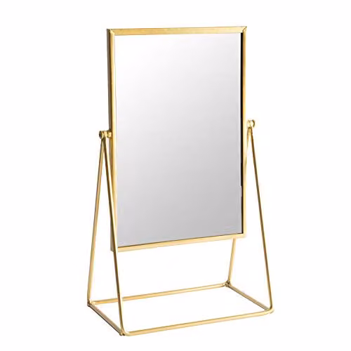 Harbour Housewares Modern Rectangular Tabletop Makeup Mirror in Gold, W: 39.0 cm, H: 22.0 cm, D: 15.0 cm – 1