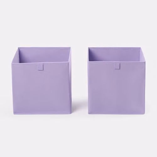OHS Set of 2 Fabric Collapsible Storage Boxes in Purple, W/D/H: 28.0 x 28.0 x 28.0 cm