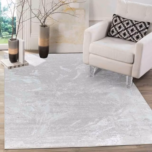 Desire Rugs Modern Abstract Water Flow Grunge Texture Area Rug, Grey and Yellow, W: 80 cm, L: 150 cm