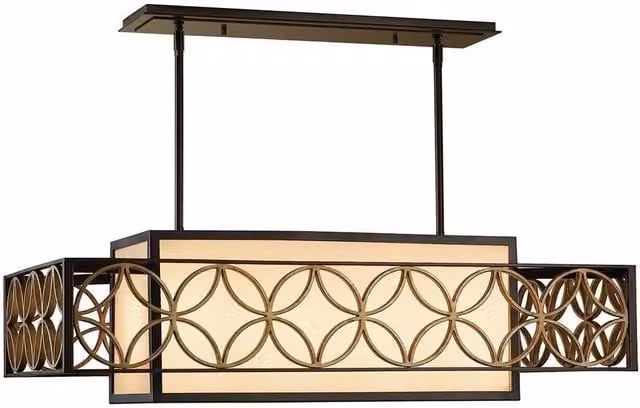 Elstead Remy 4 Light Art Deco Ceiling Pendant Bar in Heritage Bronze and Gold/Brass with E27 Bulbs