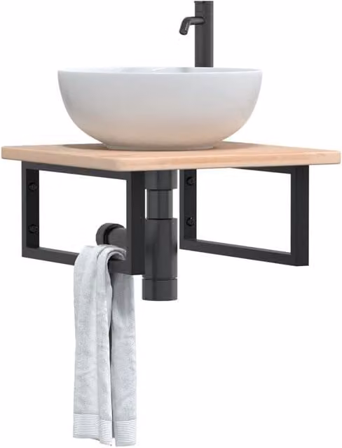 Berkfield Home Wall Mounted Basin Shelf in Brown Oak and Steel – 1