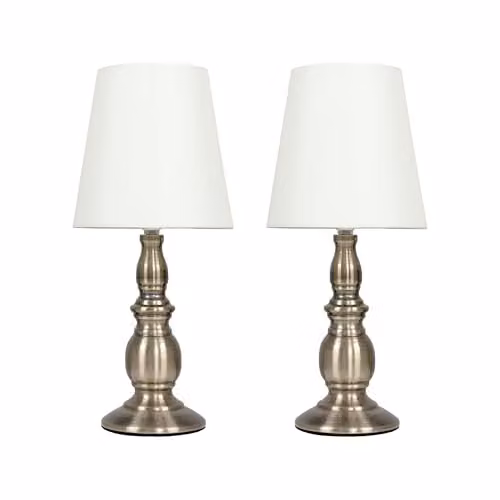 MiniSun Set of 2 Antique Brass Touch Table Lamps with Beige Fabric Shades, Dimmable