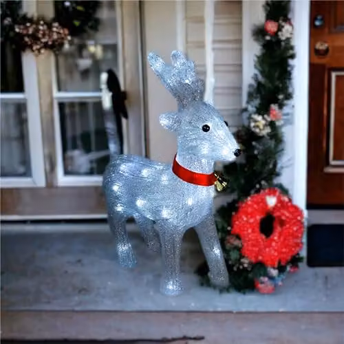 Netagon Silver Acrylic Reindeer Christmas Decoration with 40 LEDs and Timer, H 39.0 cm x W 29.5 cm x D 11.0 cm – 2