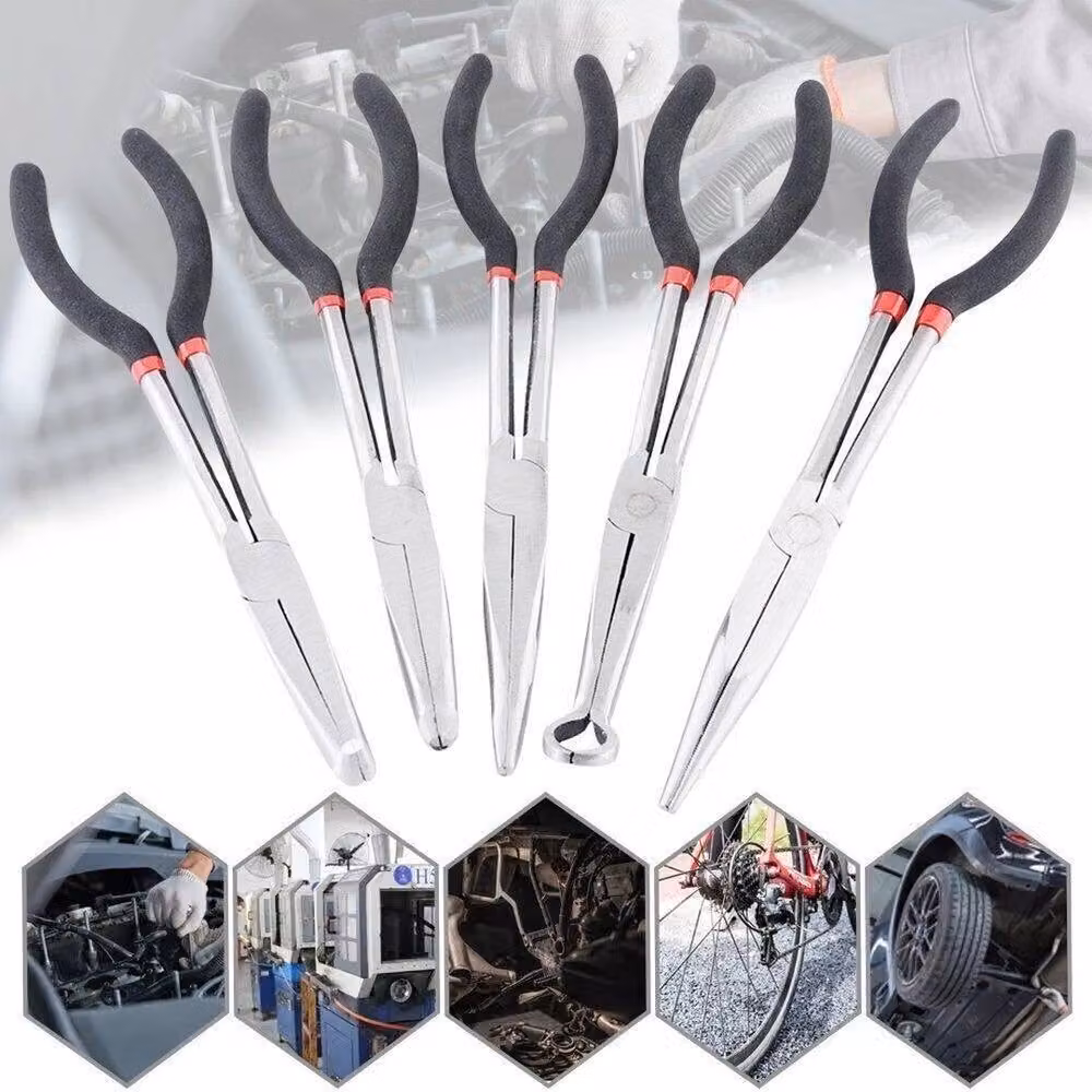 SPETLEK 5-Piece Long Reach Nose Pliers Set with Straight and Bent Tips in Black – 3