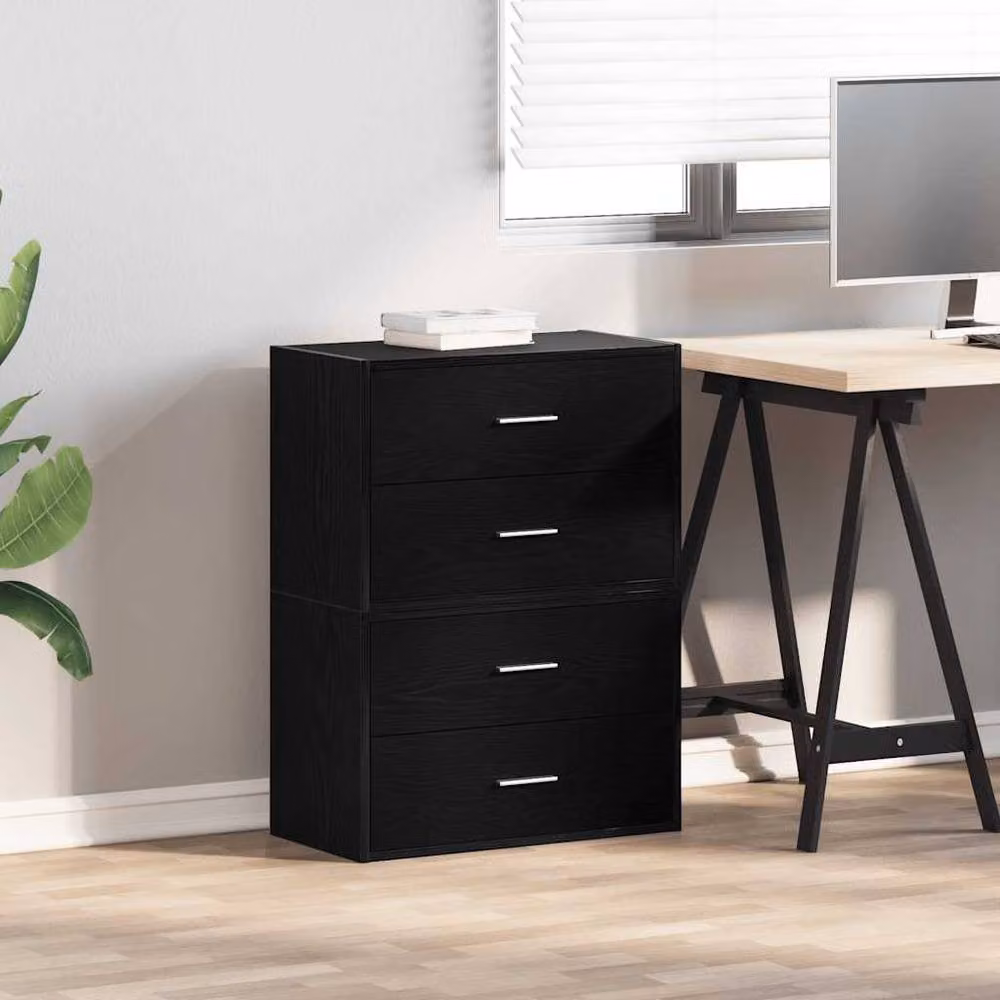 Berkfield Home Set of 2 Black Oak Cabinets with 2 Drawers, W/D/H: 60 x 31 x 40 cm – 3