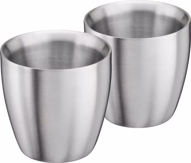 Cooks Professional Set of 2 Double Walled Stainless Steel Espresso Coffee Cups, Silver