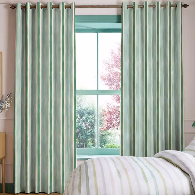 Bluebellgray Seaside Stripe Made To Measure Blackout Cotton Eyelet Curtains in Seaglass Green