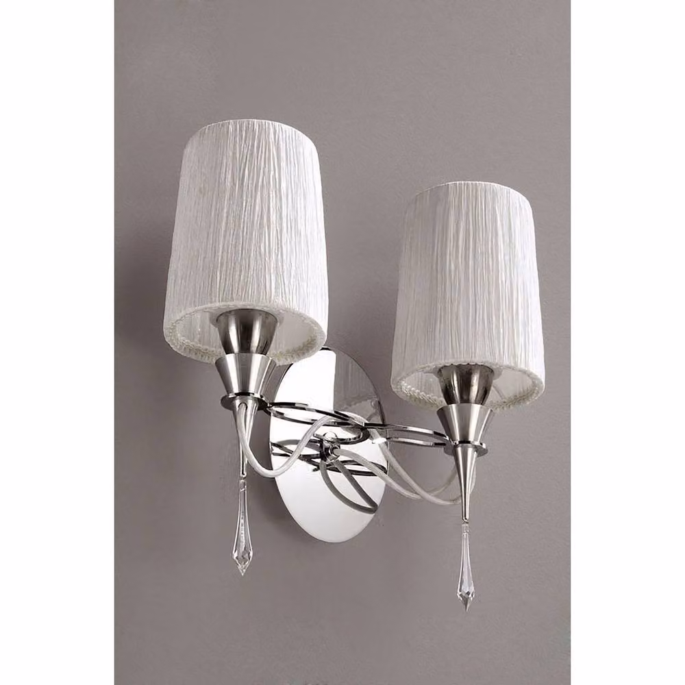 Netlighting Lucca 2-Light Wall Lamp with Chrome Finish, White Shades and Grey Crystal Details (E27) – 2