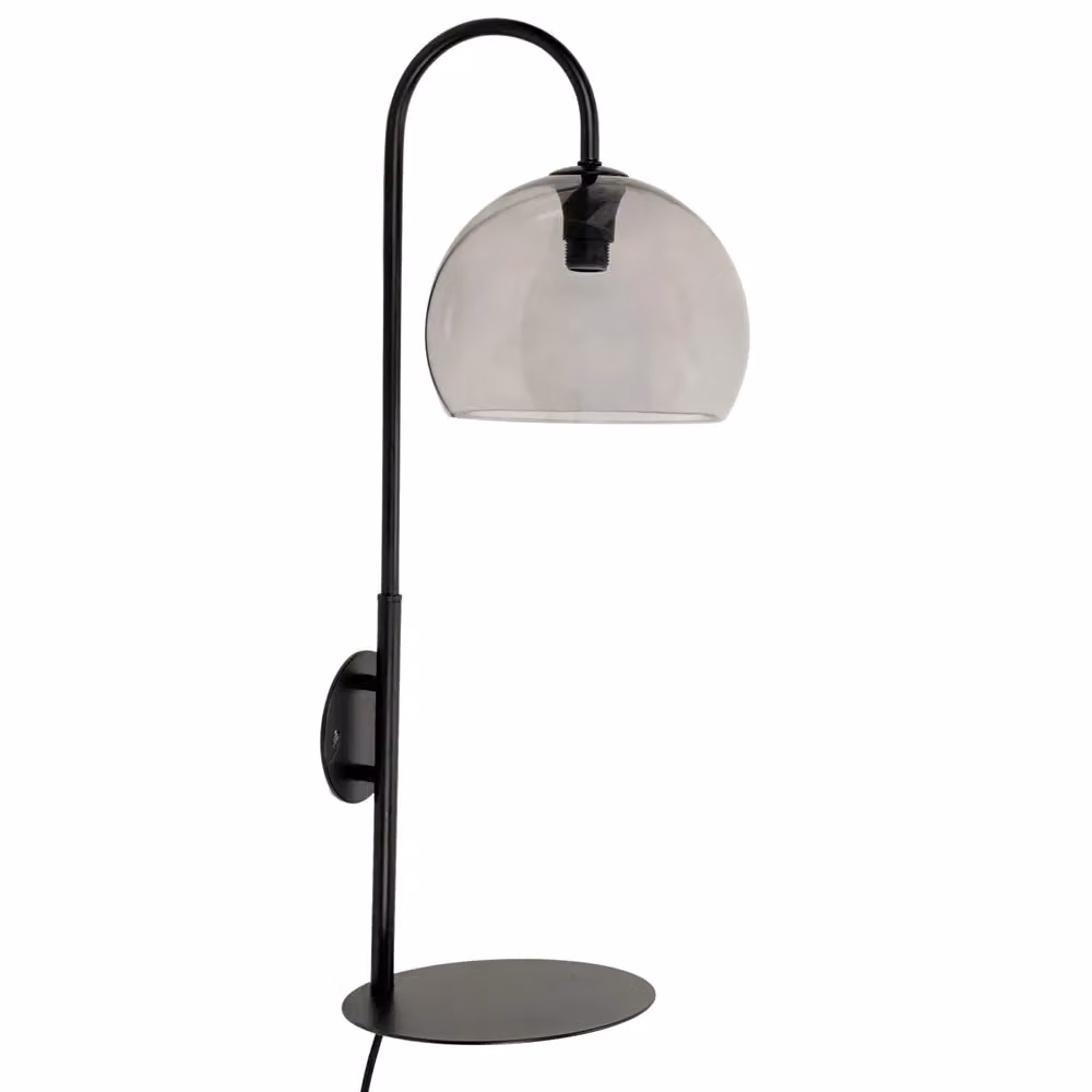 ValueLights Glenn Smoked Glass Globe Shade Wall Light with Matte Black Shelf – 2