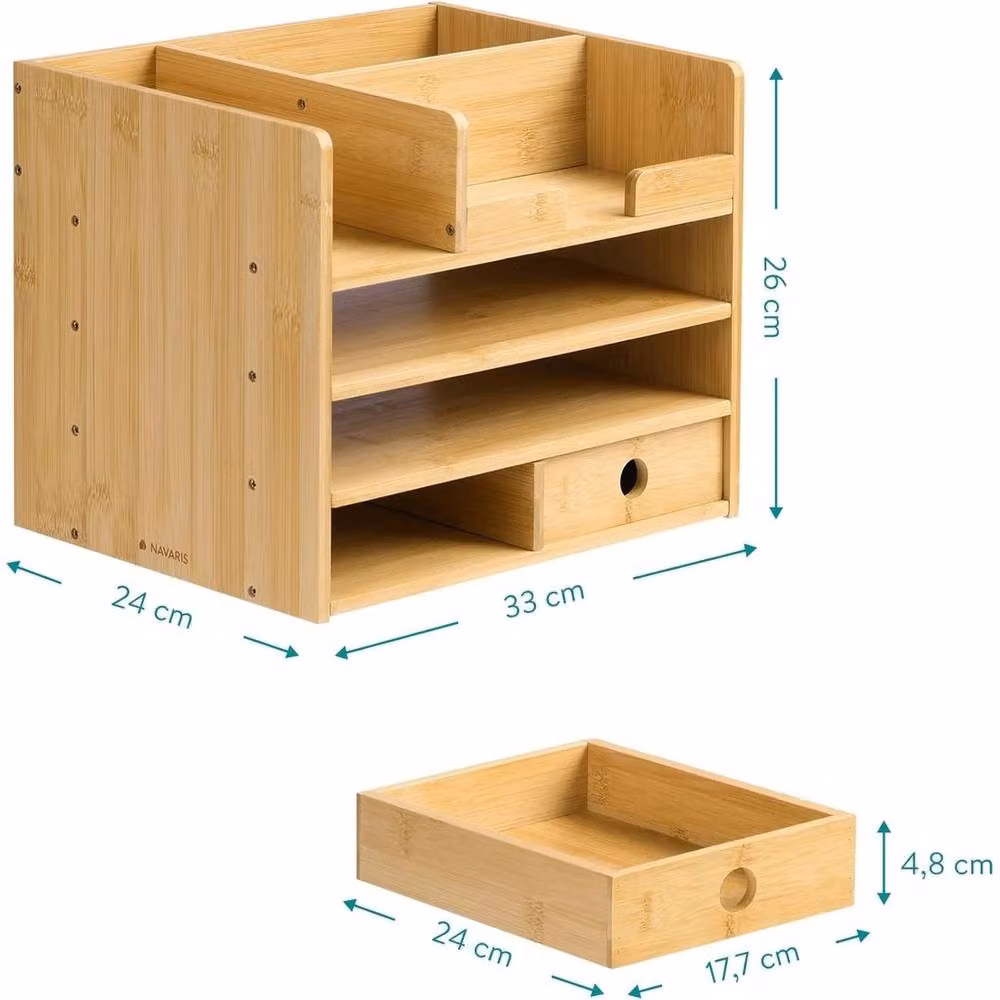 Havendro Bamboo Desk Storage Organiser with Drawers and Compartments, Brown – 2