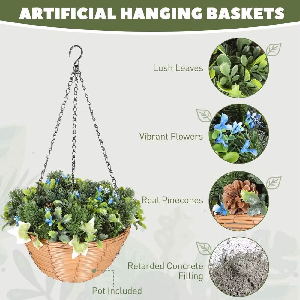 Wyld Haus Kabane Set of 2 Hanging Artificial Lisianthus Rattan Baskets in Blue, Green and Multicolour – 4