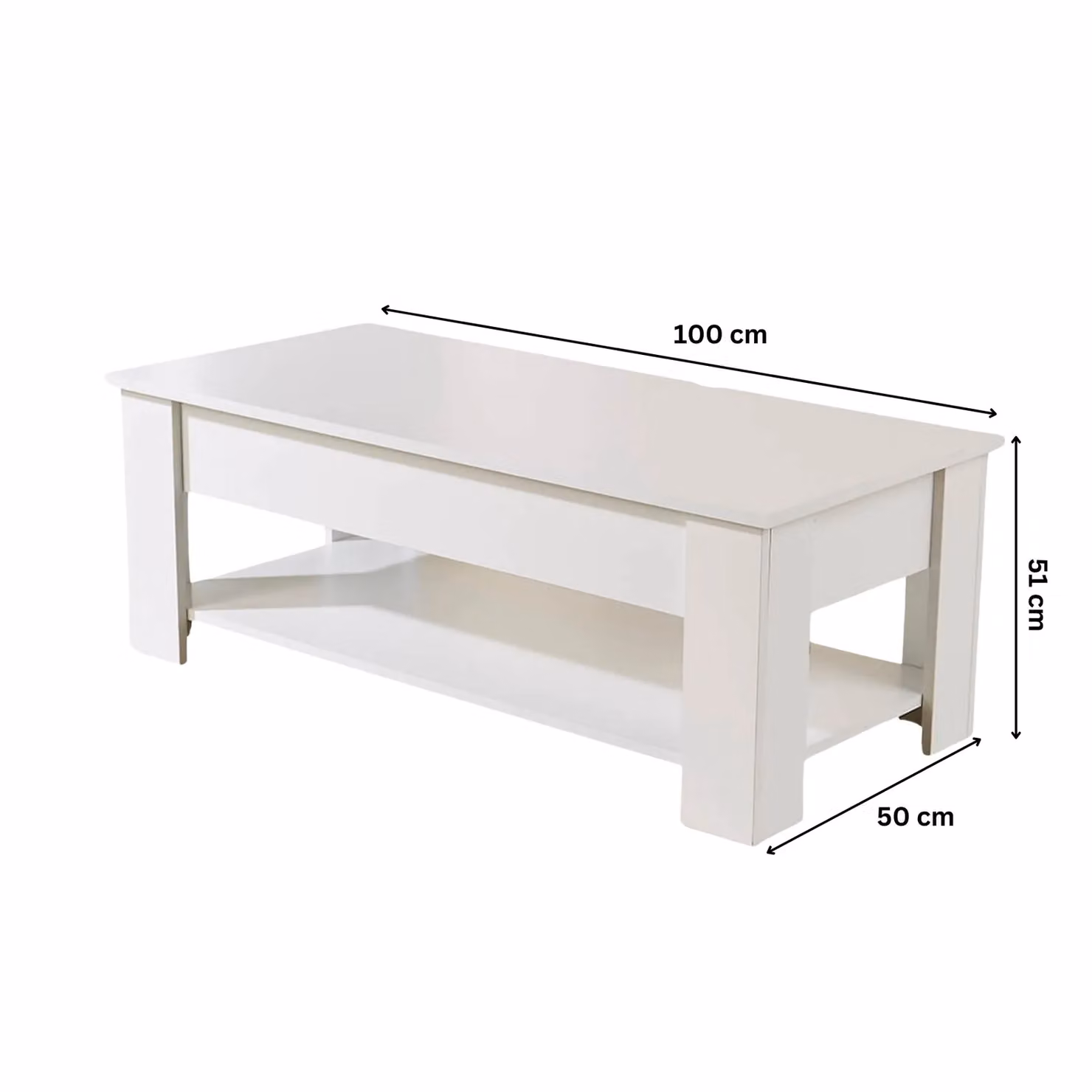 Home Source Orlando Lift Up Coffee Table with Storage Shelf in White – 3