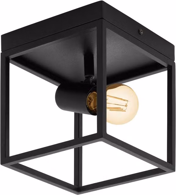 Loops Black Metal Open Frame Flush Ceiling Light with E27 Holder
