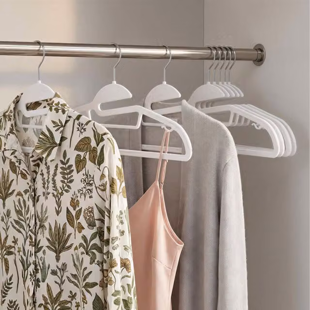 SONGMICS Non-Slip Plastic Coat Hangers with Swivel Hook and Notches, White