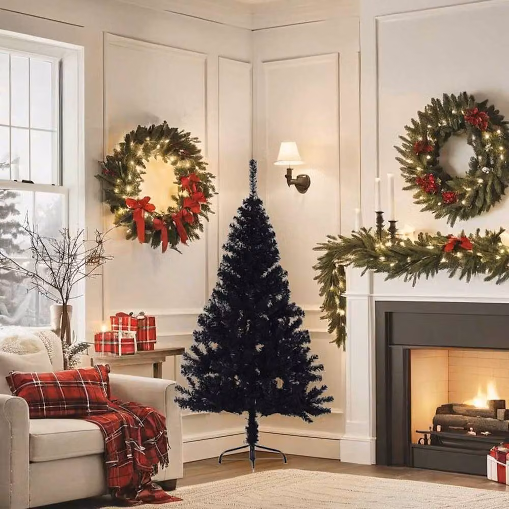 Berkfield Home Beautiful Artificial Half Christmas Tree with Stand, Black, Height: 150 cm – 3