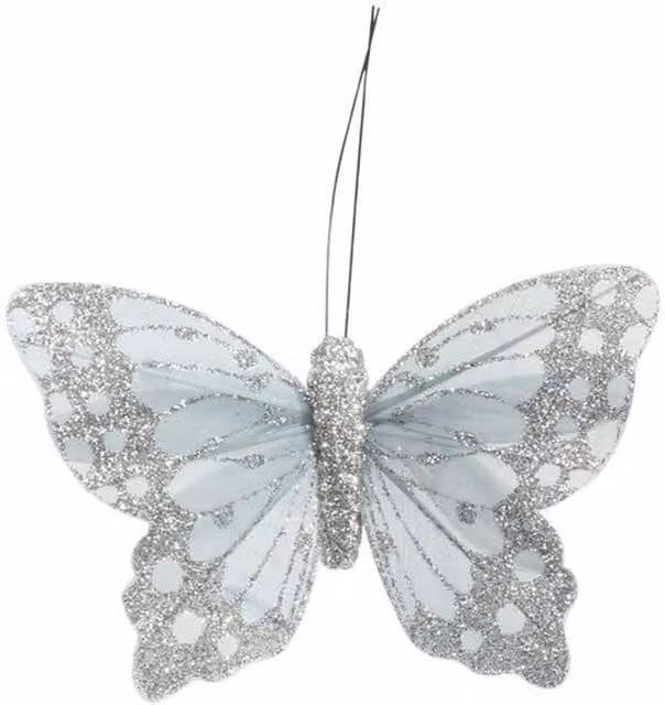 Silver Daze Feather Glitter Butterfly Pack of 12 in Silver and Multicolour