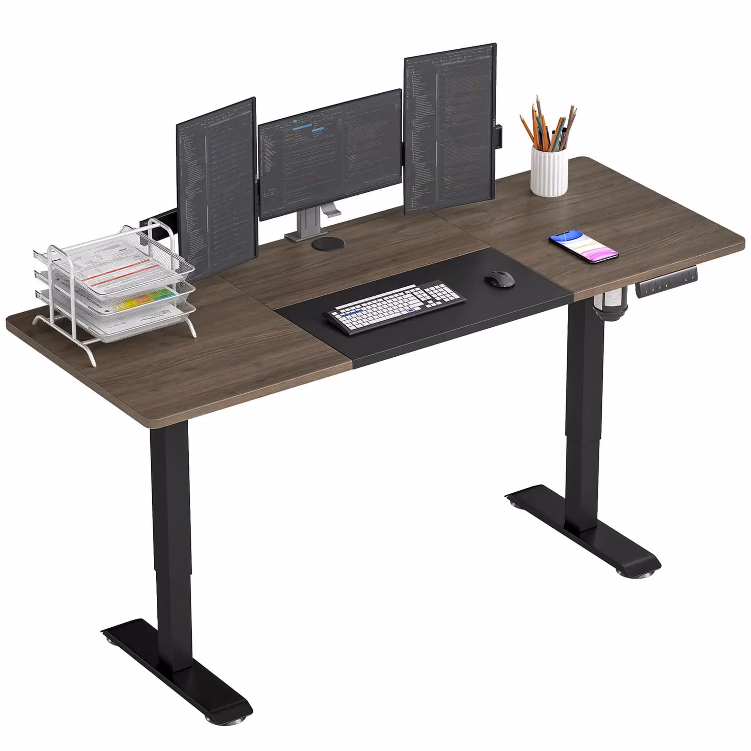 VINSETTO Electric Height Adjustable Standing Desk with 4 Memory Smart Panel, Black, W: 140 cm, D: 70 cm – 2