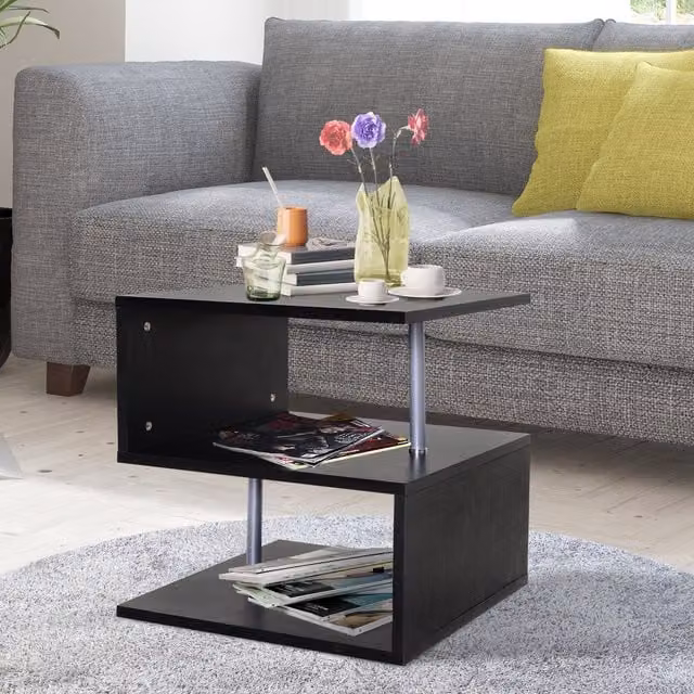 HOMCOM Modern Black Metal Side Table and Coffee Table