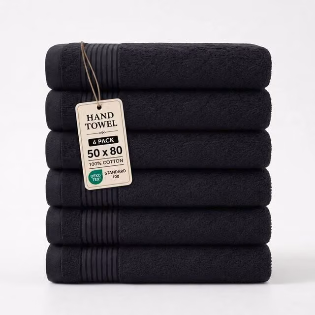 Grace Premium Fluffy Cotton Hand Towels, Pack of 6, 500 GSM, Anthracite Grey