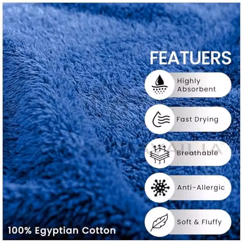 Gaveno Cavailia 8 Piece Royal Blue Cotton Towel Bale Set, 450 GSM Quick Drying Absorbent Towels including 4 Face Towels, 2 Hand Towels and 2 Bath Towels – 5