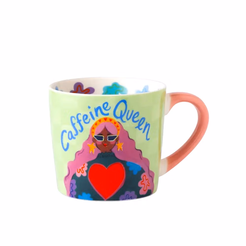 Eleanor Bowmer Caffeine Queen Bone China Mug in Green and Multicolour