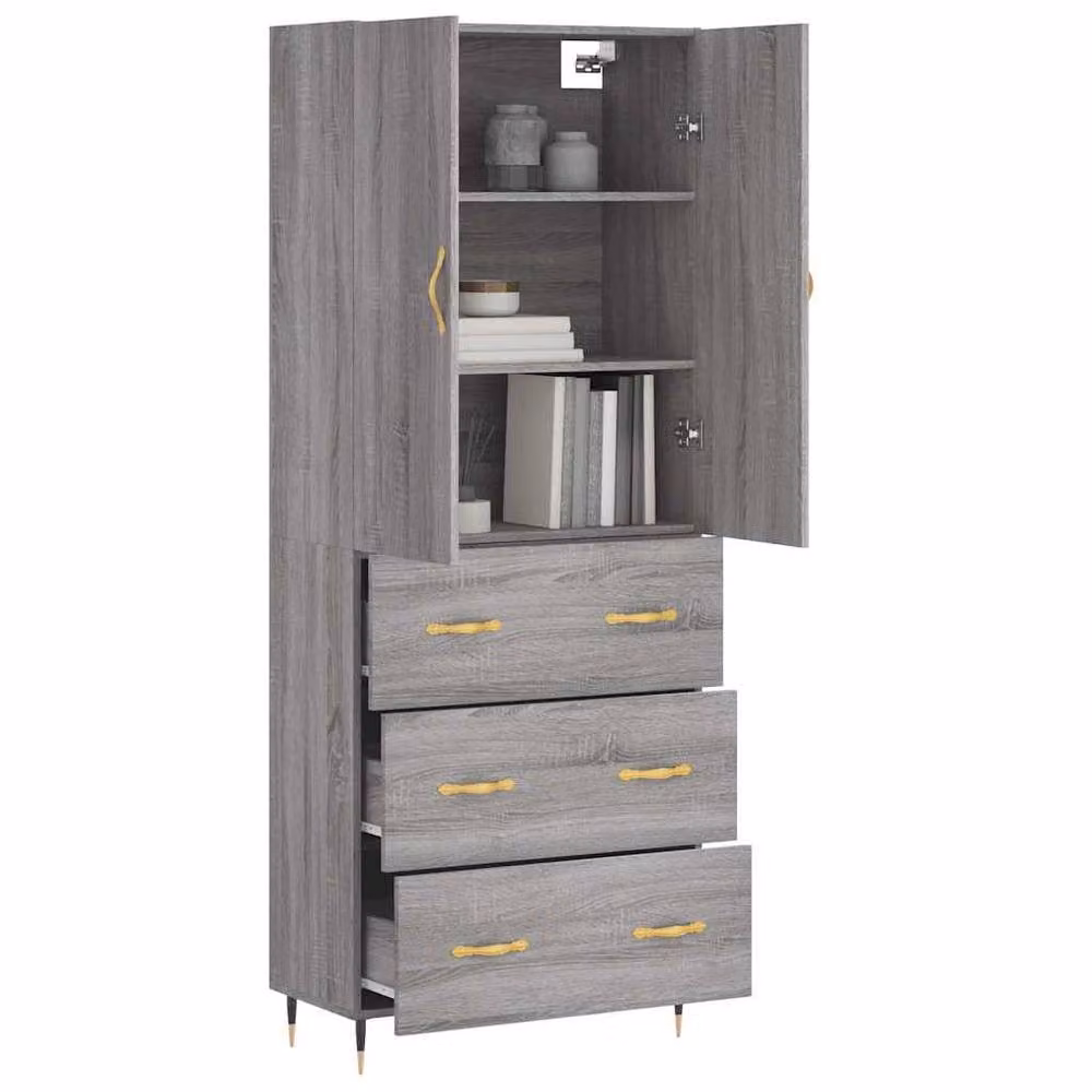 Berkfield Home Grey Sonoma Highboard in Engineered Wood, H 180 x W 69.5 x D 34 cm – 3
