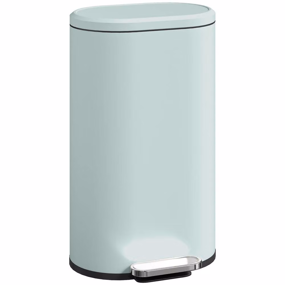 HOMCOM Slim Rectangular 30L Pedal Bin with Soft-Close Lid and Fingerprint-Proof Metal Finish in Aqua Blue – 2