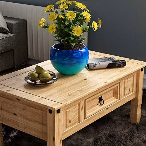 Vida Designs Rectangular Coffee Table with Drawer, Waxed Solid Pine Wood, Brown, W: 94 cm, D: 56 cm, H: 45 cm – 5